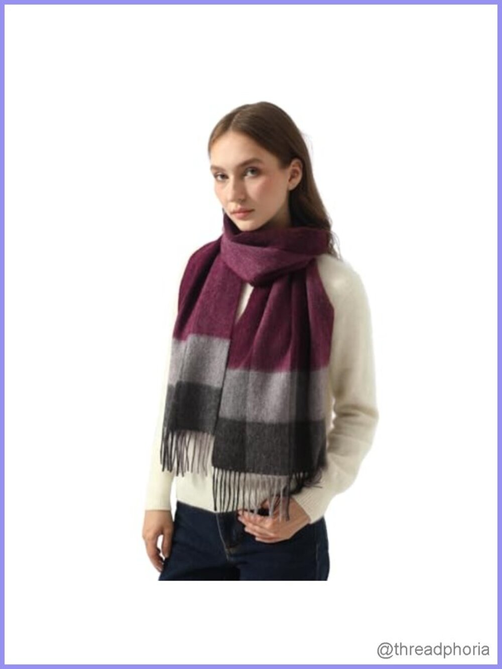 100% Wool Plaid Winter Scarf - Unisex, Soft Warm Cold Weather Wrap